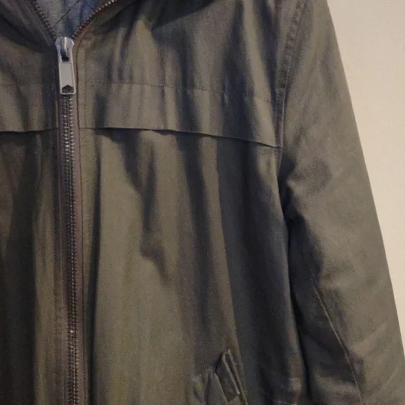 Topman dark green mens medium removable liner g hooded medium length coat